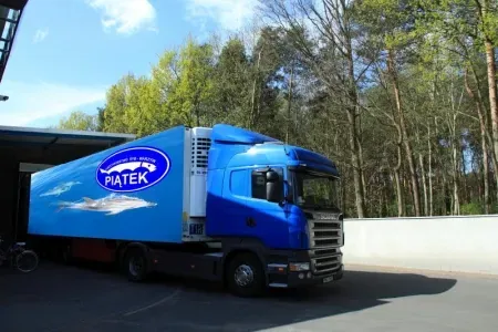 Refrigerated truck with the Piątek logo outside the plant in Siedlec